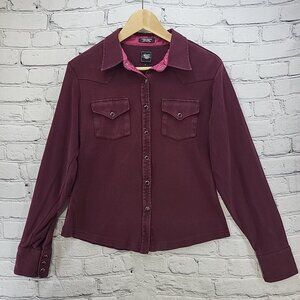 Cruel Girl Western Shirt Jr Sz L Large Maroon Pearl Snaps Cowgirl